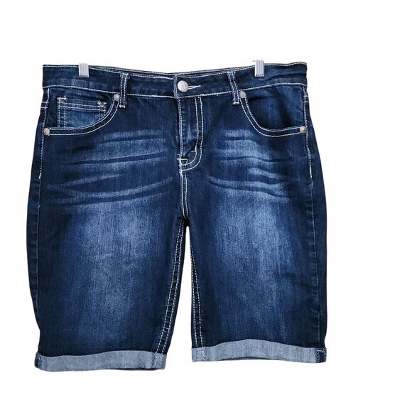 Love Indigo Womens Premium Denim Bermuda Shorts Size 16 With Embroidered Cross - Picture 1 of 7